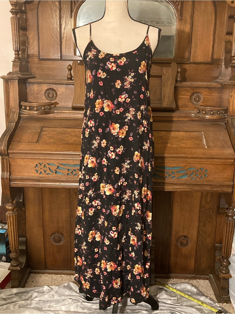 Vintage 100% sleeveless rayon floral maxi dress dark fairy grunge size large